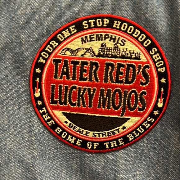 Tater Red's Lucky Mojos & Voodoo Denim Shirt with Patches - XL - Picture 6 of 11